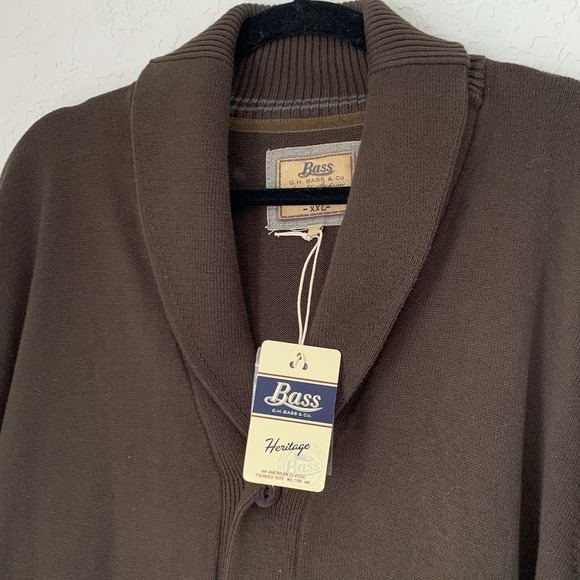NWT Bass Cardigan Sweater Mens XXL Brown Shawl Button Front Pockets 100% Cotton - Picture 3 of 6